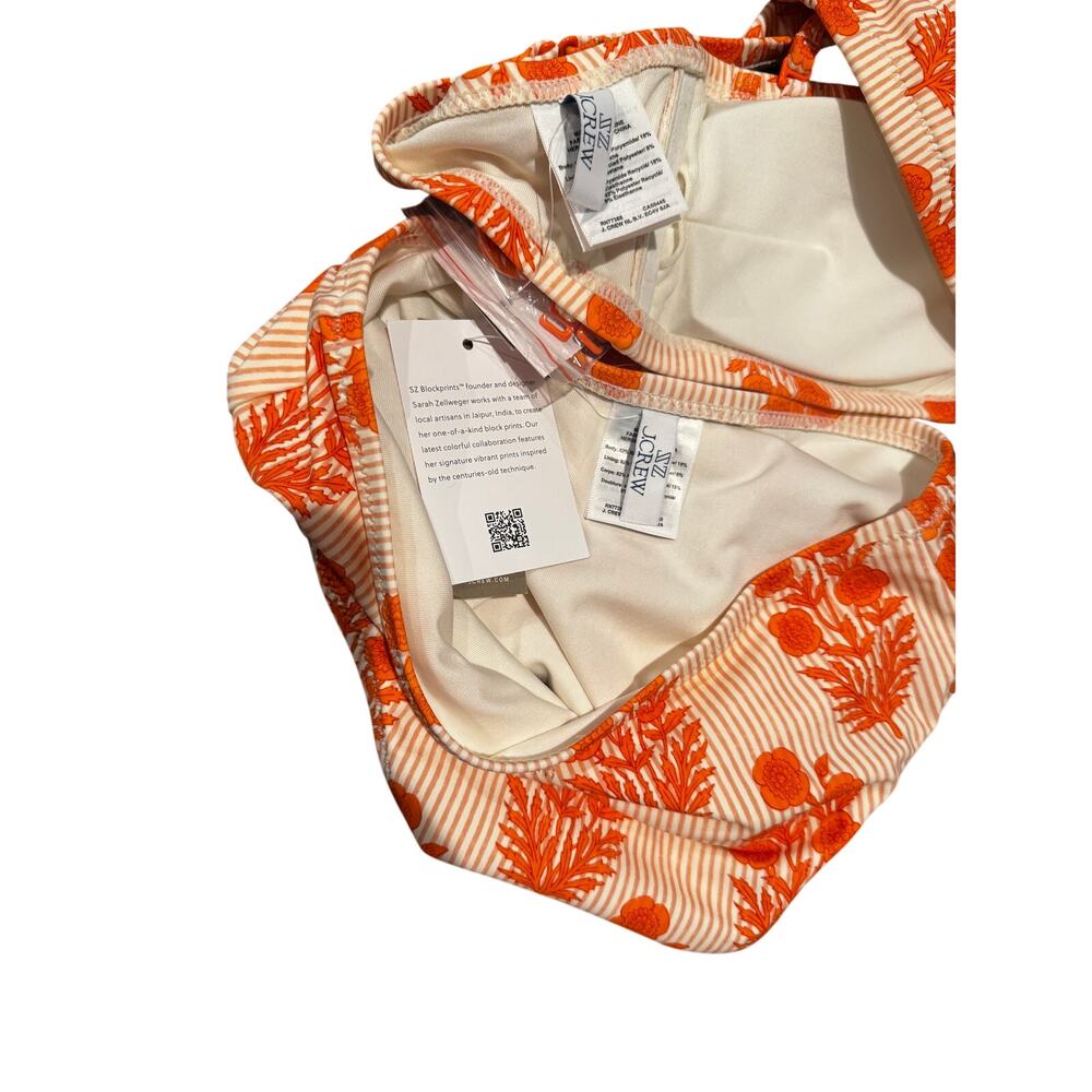 J.Crew x SZ Blockprints Hallie Bandeau Bikini Orange Floral Block Print NWT XS - Picture 5 of 6